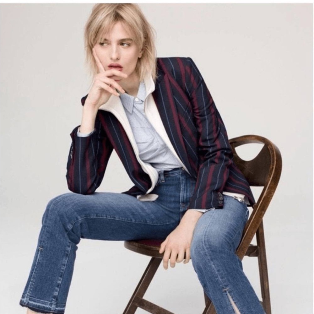$698 Veronica Beard Carter Dickey jacket blazer navy merlot white stripe size 0 - Picture 15 of 16